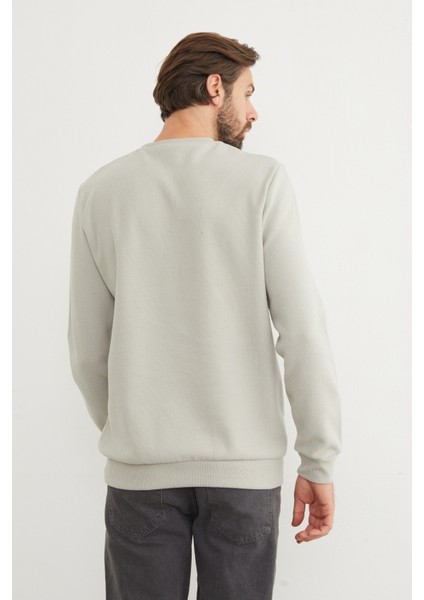 M Harf Nakışlı Fitilli Bisiklet Yaka Sweatshirt