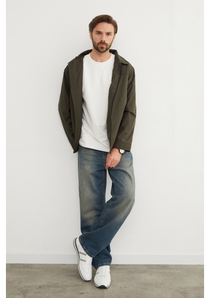 Fermuarlı Polo Yaka Scuba Kumaş Yağmurluk