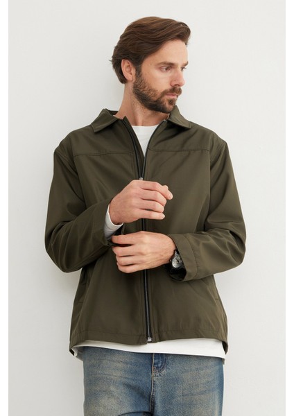 Fermuarlı Polo Yaka Scuba Kumaş Yağmurluk