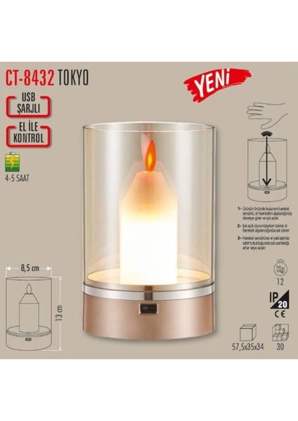 -CT-8432-TOKYO Şarjli-Dimli 3 Işik Renkli Masa Lambasi Lzwdr