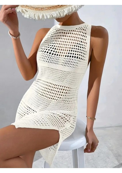 Kadın Kolsuz Derin Sırt Dekolteli Ajurlu Triko Pareo modelleri