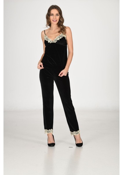 Siyah Kadife Sabahlık & Gecelik Takım 3' Lü - 1441 - Beden L Lzwdr fiyatları