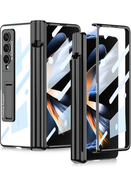 Galaxy Z Fold 4 Kılıf Lüks Kıpta Standlı Kalem Bölmeli Kapak