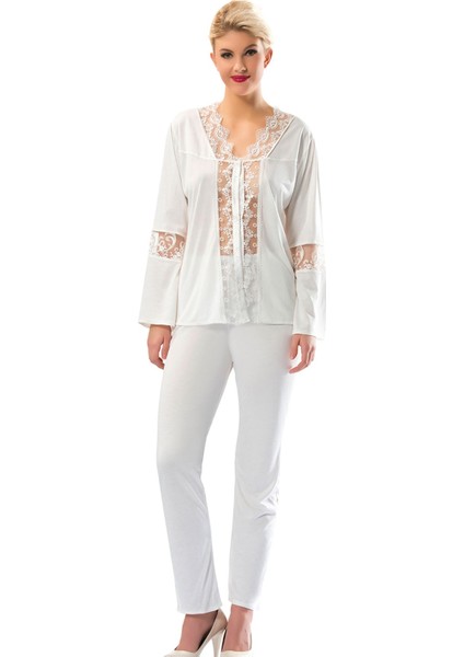 Ekru Penye Pijama Takımı - 1571 - Beden S Lzwdr