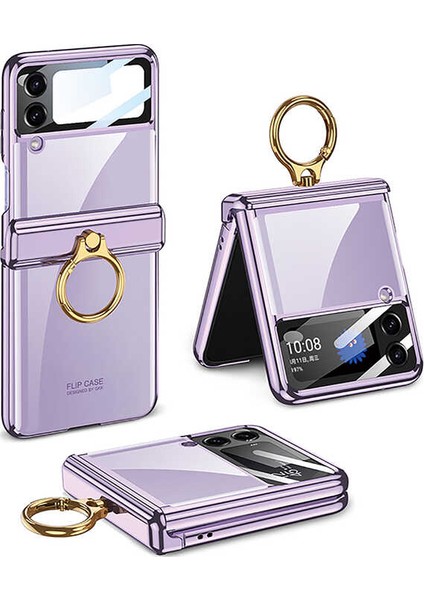 Galaxy Z Flip 4 Kılıf Lüks Kıpta Yüzüklü Lens Korumalı Kapak