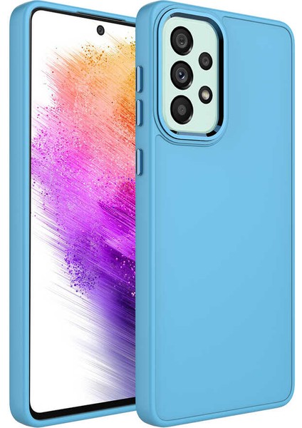 Galaxy A52 Kılıf Metal Çerçeve ve Buton Tasarımlı Renkli Esnek Kırılmaz Silikon Luna Kapak