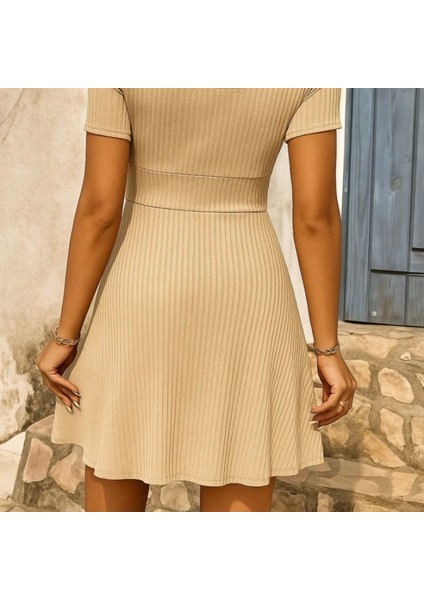 Kadın Kısa Kollu Kare Yakalı Bağcıklı Kaşkorse Elbise modelleri