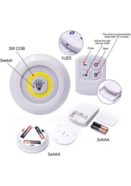 Uzaktan Kumandalı Yapışkanlı Kablosuz Pilli LED 3 Lü (5047) modelleri