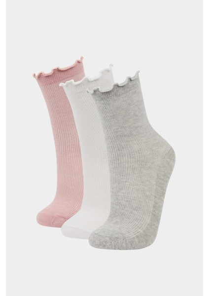 Kız Çocuk 3'lü Pamuklu Uzun Çorap F7217A8NS