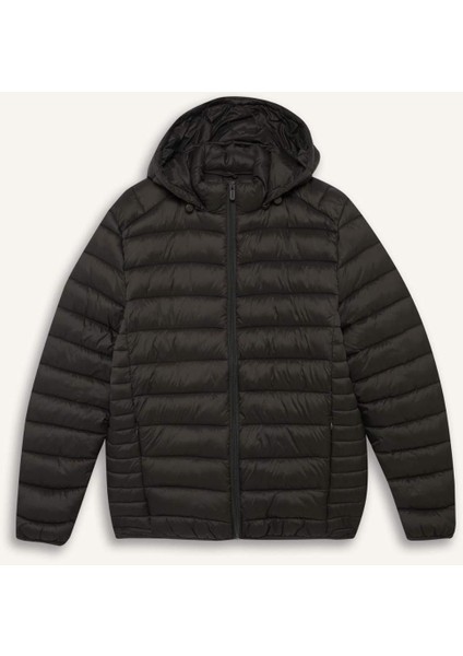 Su İtici Slim Fit Dar Kesim İç Cep Detaylı Kapüşonlu Fermuarlı Cepli Şişme Mont N4661AZ25AU