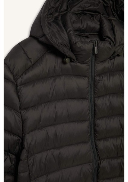 Su İtici Slim Fit Dar Kesim İç Cep Detaylı Kapüşonlu Fermuarlı Cepli Şişme Mont N4661AZ25AU