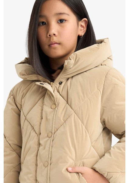 Kız Çocuk Kapüşonlu Fermuarlı Çıtçıtlı Kapitoneli Mont A0839A825AU