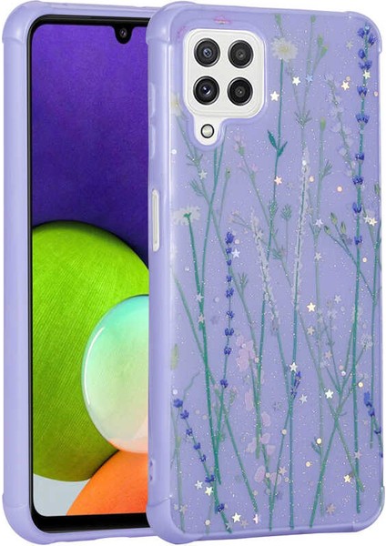 Samsung Galaxy A22 4g Kılıf Simli Desenli Kamera Korumalı Parlak Silikon Popy Kapak