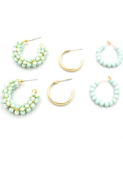 Boncuklu Küpe Seti - Yeşil