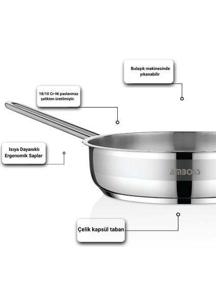 Ambos Saphire Paslanmaz Çelik 20 Cm Kapaksız Çelik Tava modelleri