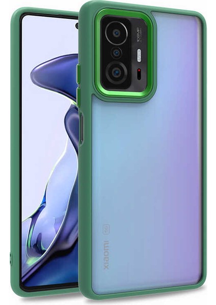 Xiaomi Mi 11T 5g Kılıf Kamera Korumalı Renkli Çerçeveli Şeffaf Yüzey Esnek Sert Silikon Flora Kapak