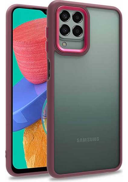 Samsung Galaxy M33 Kılıf Kamera Korumalı Renkli Çerçeveli Şeffaf Yüzey Esnek Sert Silikon Flora Kapak