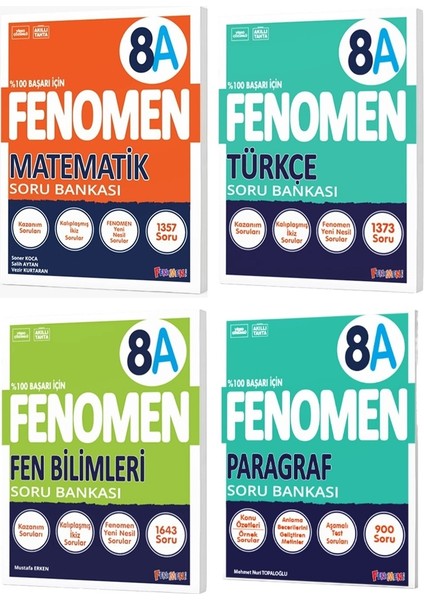 Fenomen Okul 2025 8. Sınıf Matematik + Türkçe + Fen + Paragraf A Serisi Soru Bankası Seti 4 Kitap