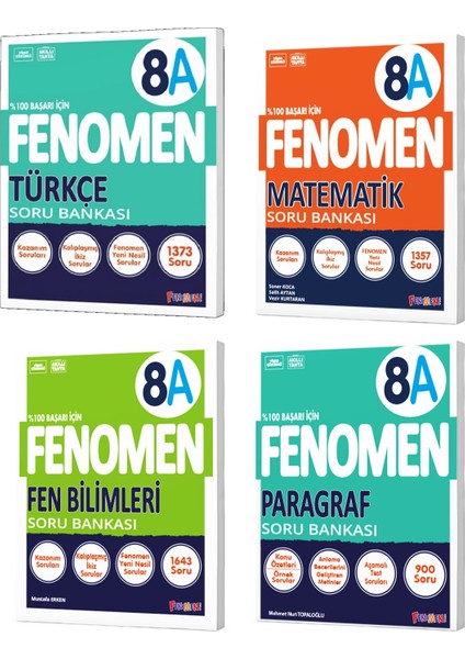 Fenomen Okul 2024 8. Sınıf LGS Türkçe + Matematik + Fen + Paragraf A Soru Bankası Seti 4 Kitap