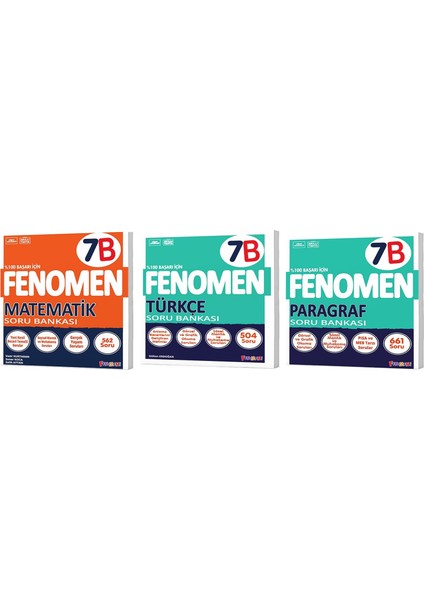 Fenomen Okul 2025 7. Sınıf Matematik + Türkçe + Paragraf B Serisi Soru Seti 3 Kitap