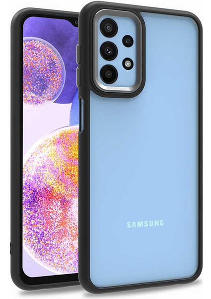 Samsung Galaxy A23 Kılıf Kamera Korumalı Renkli Çerçeveli Şeffaf Yüzey Esnek Sert Silikon Flora Kapak