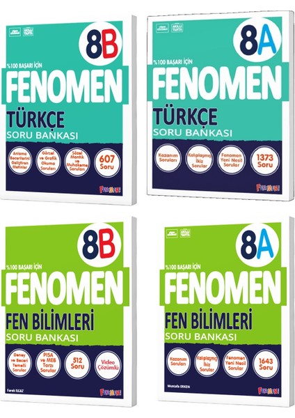 Fenomen Okul 8. Sınıf LGS Türkçe + Fen Bilimleri A + B Soru Bankası Seti 4 Kitap