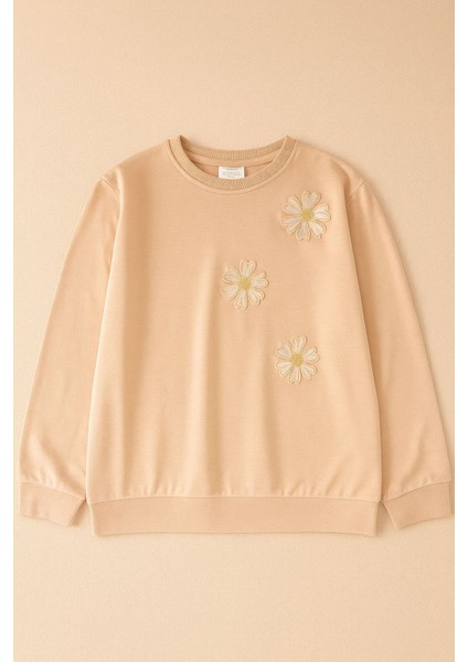 Pul Çiçek Işlemeli Kız Çocuk sweat - Krem fiyatları