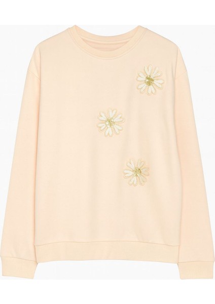 Pul Çiçek Işlemeli Kız Çocuk sweat - Krem modelleri