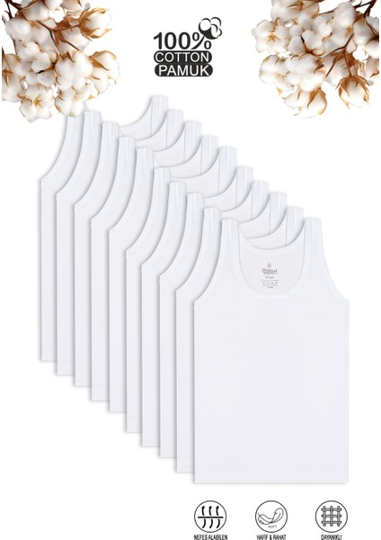 Özkan 0702 10'lu Paket Erkek Çocuk %100 Pamuklu Süprem Esnek Rahat Kalın Askılı Atlet