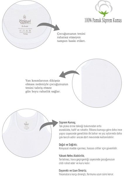 Özkan 0702 10'lu Paket Erkek Çocuk %100 Pamuklu Süprem Esnek Rahat Kalın Askılı Atlet fiyatları