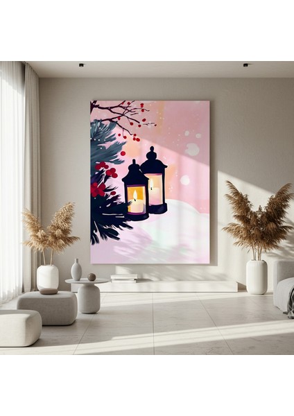 Kış Gecesi Fenerleri ve Kızıl Çilek Dalları Tablosu fırsatları
