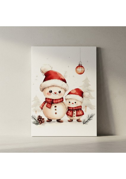 Sevimli Kar Adam Ailesi Kış Temalı Suluboya Tablosu fiyatları