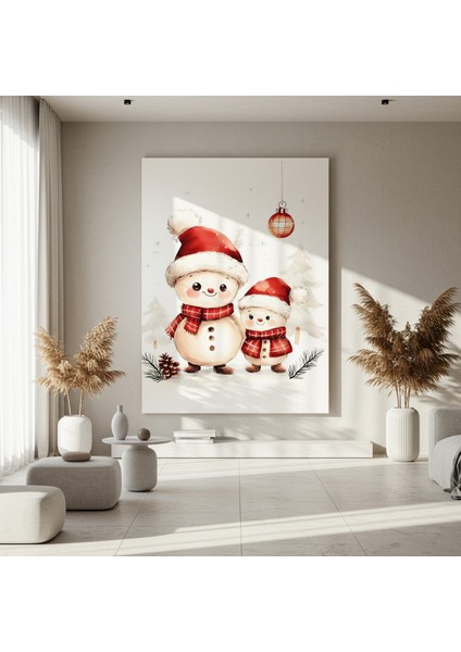 Sevimli Kar Adam Ailesi Kış Temalı Suluboya Tablosu fırsatları