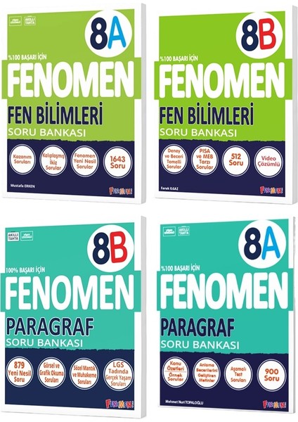 Fenomen Okul 2025 8. Sınıf Fen Bilimleri + Paragraf A + B Serisi Soru Bankası Seti 4 Kitap
