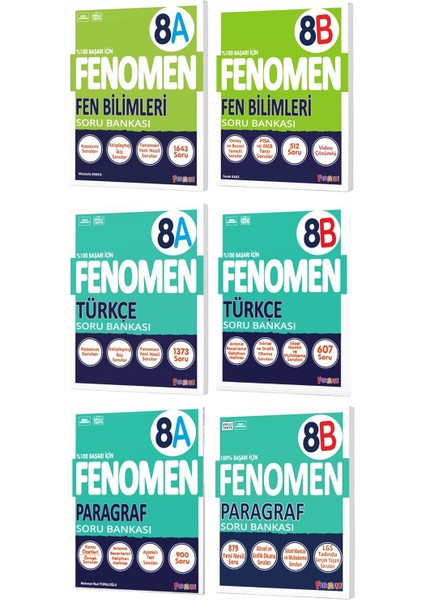 Fenomen Okul 2025 8. Sınıf Fen Bilimleri + Türkçe + Paragraf A + B Serisi Soru Bankası Seti 6 Kitap