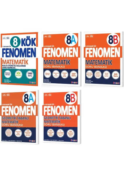 Fenomen Okul 2025 8. Sınıf Matematik Kök + A + B Soru Bankası + Geometri Seti 5 Kitap