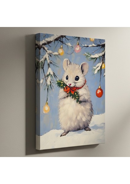 Sevimli Noel Faresi Kış Temalı Yağlıboya Tablosu
