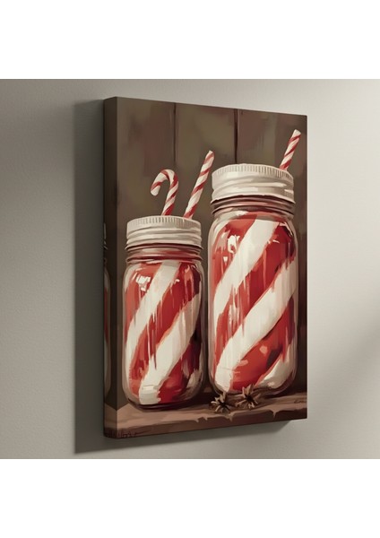 Noel Kış Şeker Kamışı Desenli Kavanozlar Tablosu