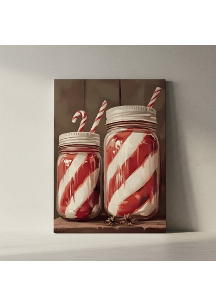 Noel Kış Şeker Kamışı Desenli Kavanozlar Tablosu fiyatları