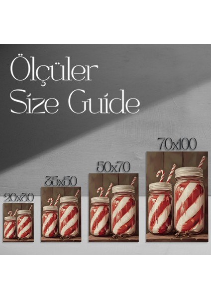 Noel Kış Şeker Kamışı Desenli Kavanozlar Tablosu modelleri