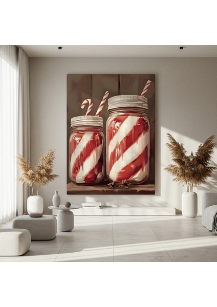 Noel Kış Şeker Kamışı Desenli Kavanozlar Tablosu fırsatları