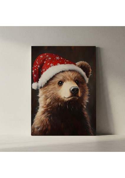 Noel Baba Şapkalı Ayı Portresi Tablosu fiyatları