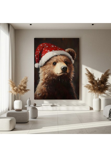 Noel Baba Şapkalı Ayı Portresi Tablosu fırsatları