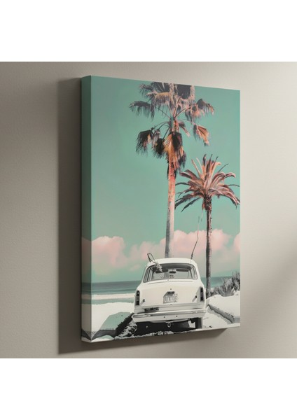 Plaj Manzaralı Klasik Araba Soyut Sanat Tablosu
