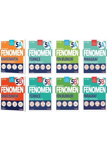 2025 5. Sınıf Matematik - Türkçe - Fen Bilimleri - Paragraf A - B Serisi Soru Bankası 8 Kitap