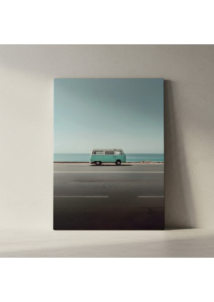 Açık Mavi Sahil Arabası Plaj Manzarası Tablosu fiyatları