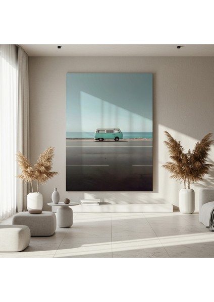 Açık Mavi Sahil Arabası Plaj Manzarası Tablosu fırsatları