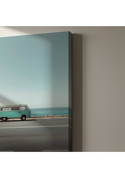 Açık Mavi Sahil Arabası Plaj Manzarası Tablosu indirimleri