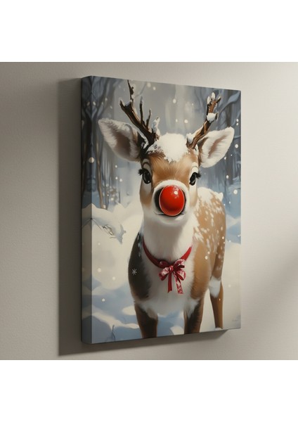 Kardan Adam Burunlu Ren Geyiği Noel Tablosu