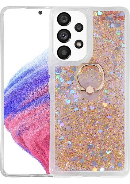 Galaxy A73 Kılıf Renkli Simli Yüzüklü Standlı Esnek Sert Silikon Milce Kapak
